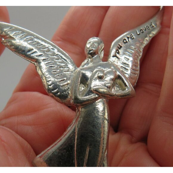 Angel Brooch You Are Loved 2.5" Silver Tone Pin Guardian Heavenly Religious - Picture 11 of 11